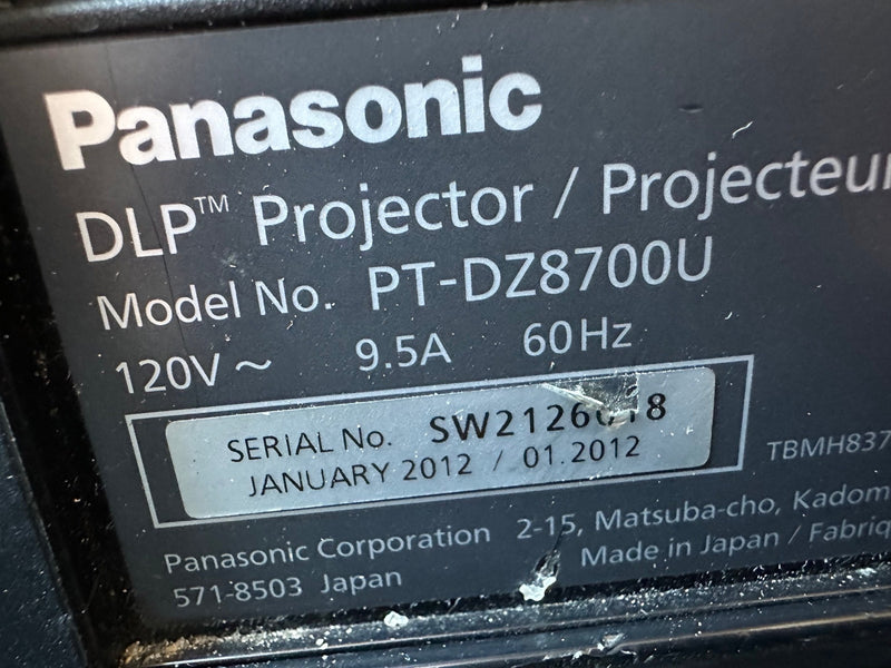 Panasonic PT-DZ8700U PH: 6617 LH: 696 & 1705 with lens